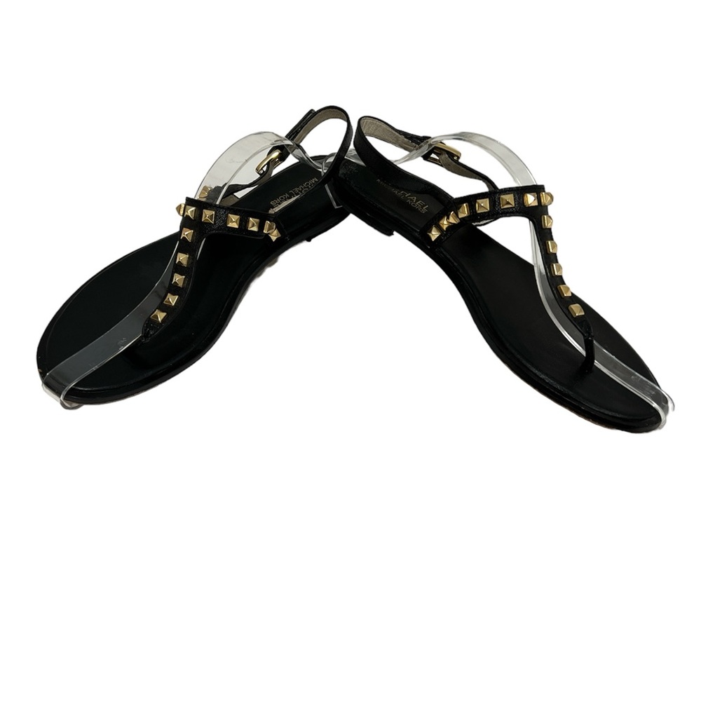Black Studded T-Strap Women's Sandals